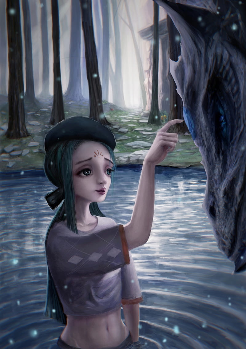 dragon, illustration, artwork, fantasy girl, creature, water, fantasy art, HD phone wallpaper