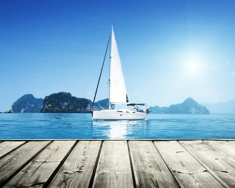 Smooth sailing, boat, nature, sky, wood, sail, HD wallpaper