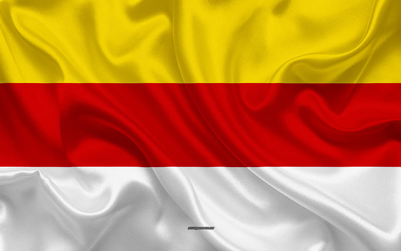 Flag of Munster silk texture, yellow red white yellow silk flag, coat of arms, German city, Munster, North Rhine-Westphalia, Germany, symbols, HD wallpaper
