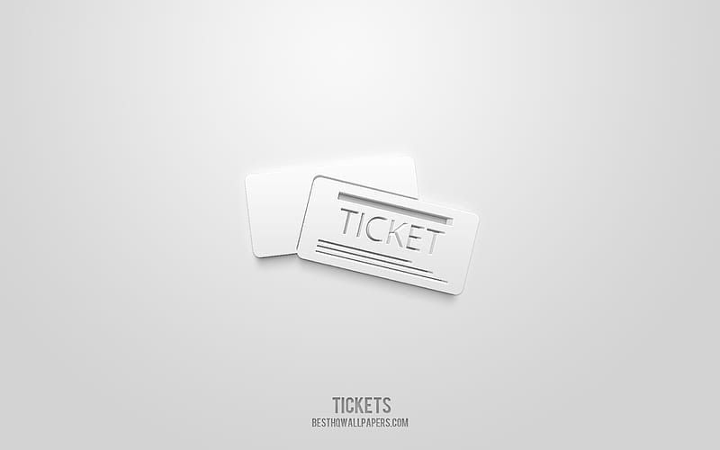 Tickets 3d icon, white background, 3d symbols, Tickets, Travel icons, 3d icons, Tickets sign, Travel 3d icons, HD wallpaper