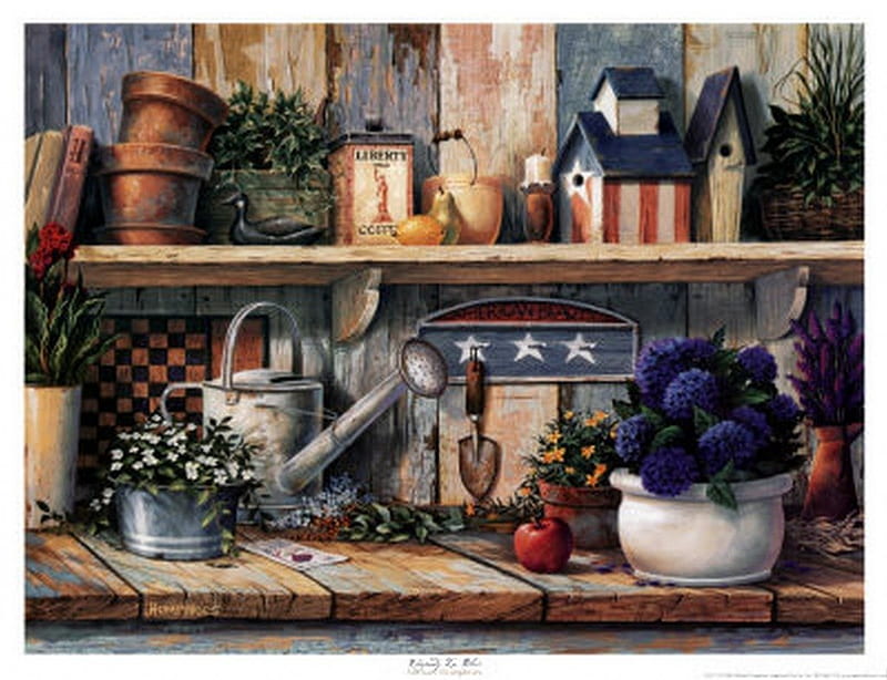 Americana gardening style, feeders, gardening, garden tools, americana, HD wallpaper