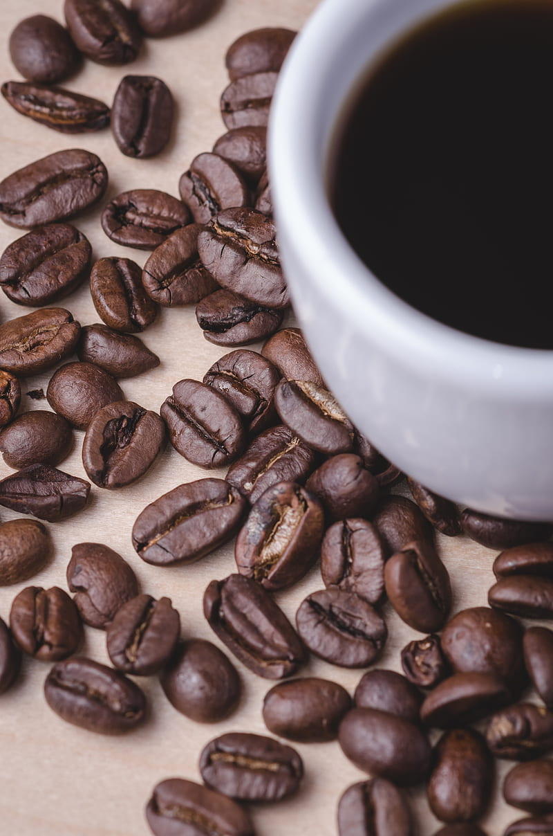 coffee beans, coffee, beans, cup, HD phone wallpaper