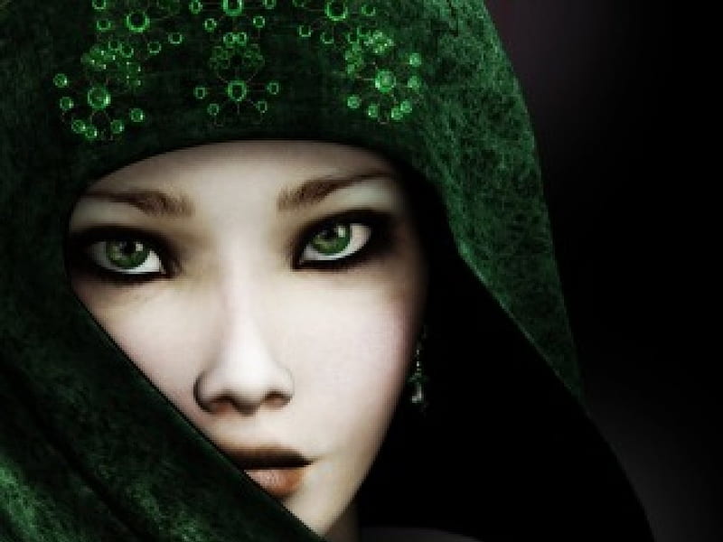 mysterious girl,cute,emerald eyes, cute, mysterious, green, girl, HD wallpaper