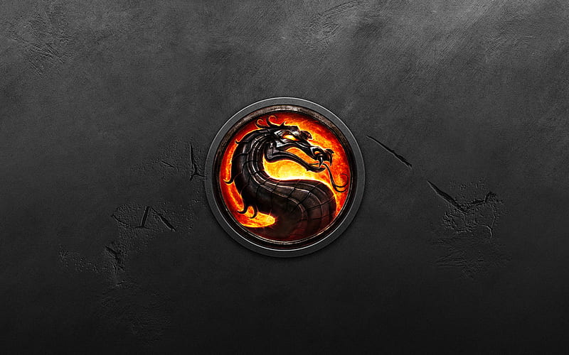 Mortal Combat, emblem, dragon, logo, wall texture, gray background, HD wallpaper