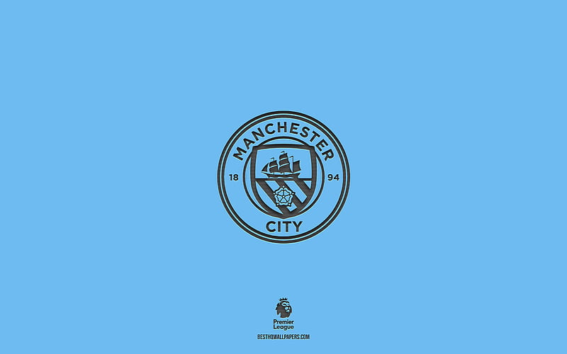 Manchester City FC, blue background, English football team, Manchester City FC emblem, Premier League, England, football, Manchester City FC logo, HD wallpaper