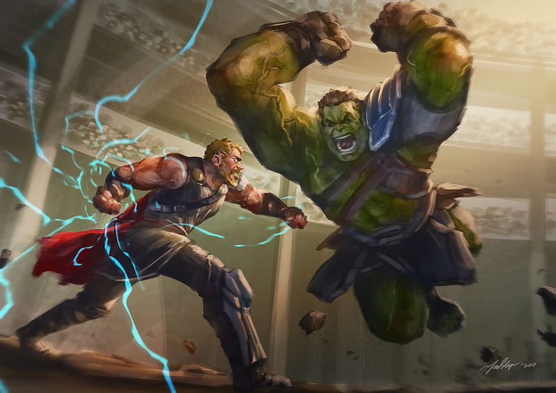 Thor Vs Hulk, thor, hulk, artwork, , superheroes, digital-art, artist, HD wallpaper