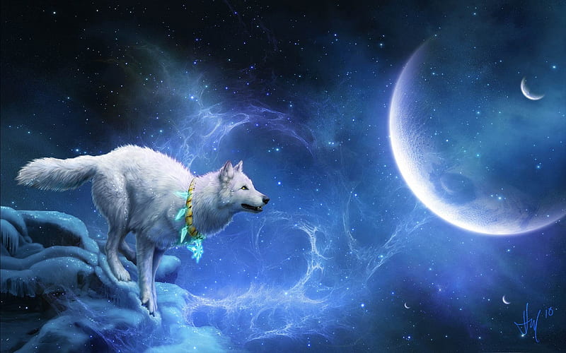 magic white wolf-design, HD wallpaper