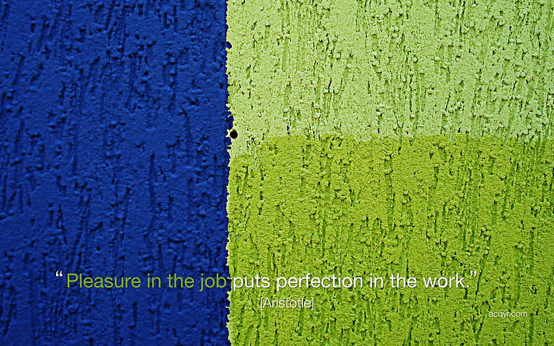 Aristotle Quote, paint, cement, aristotle, happy, green, quote, work, job, blue, HD wallpaper