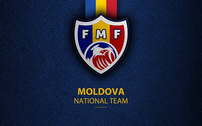 Moldova National Football Team leather texture, coat of arms, emblem, logo, football, Moldova, HD wallpaper