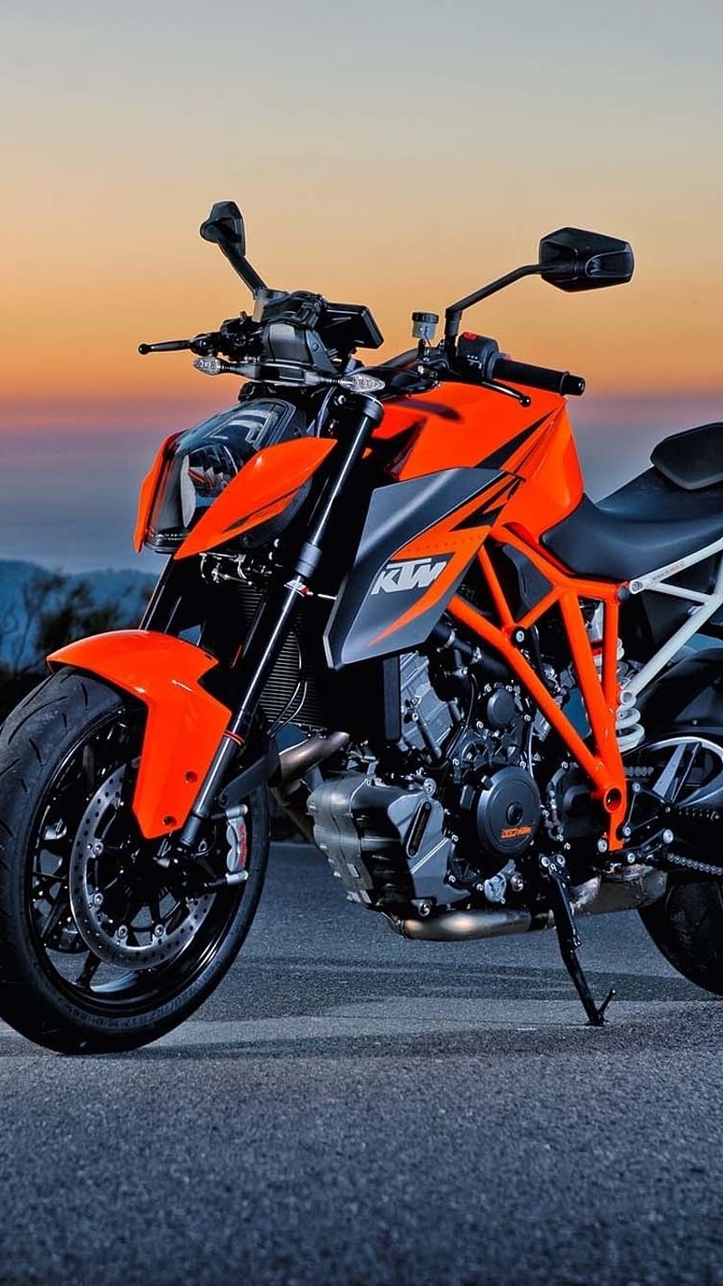 Duke Ktm, Sunset Background, bike, orange ktm, HD phone wallpaper ...