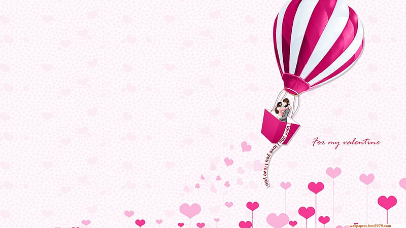 lovers, hot air balloon, heart, valentine, pink, white, card, couple, HD wallpaper