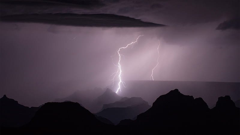 Lightning Over Grand Canyon, thunder, electricity, sky, storm, valley, lightning, purple, Grand Canyon, mountains, Firefox Persona theme, HD wallpaper