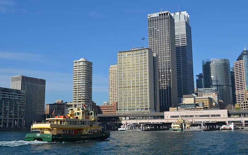 Cities, Sydney, City, Skyscraper, Building, Boat, Wharf, Harbor, Australia, Vehicle, , Circular Quay, Ferry, HD wallpaper