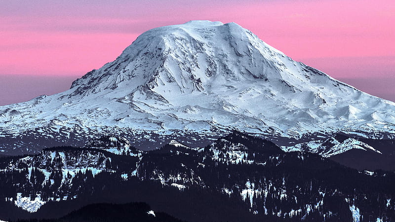 Sunset Over Mt Adams, sunset, nature, winter, mountains, HD wallpaper
