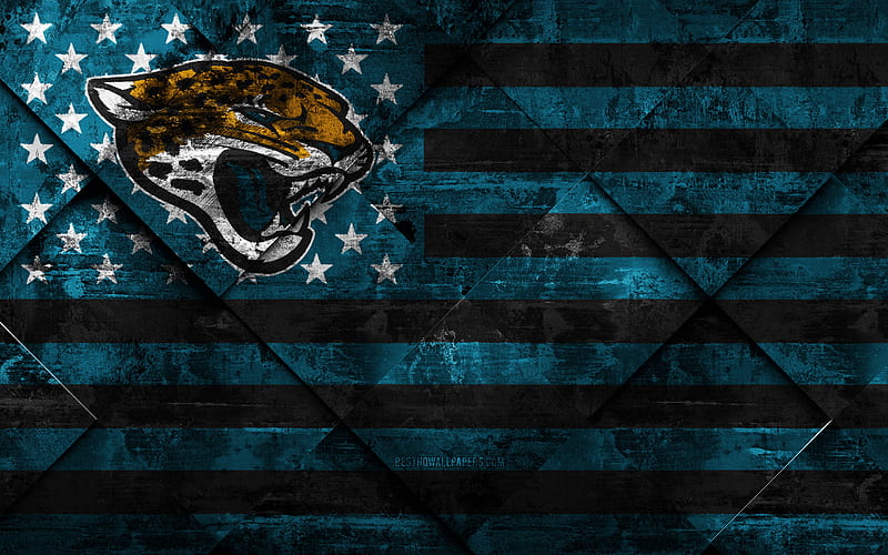 Jacksonville Jaguars American football club, grunge art, grunge texture, American flag, NFL, Jacksonville, Florida, USA, National Football League, USA flag, American football, HD wallpaper