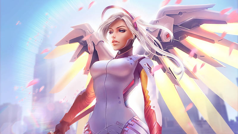 958317 4K, women, video game art, Mercy (Overwatch), Overwatch, drawing,  Mercy, fantasy girl, video games, illustration, sword, Liang Xing, digital,  Blizzard Entertainment, fictional, artwork, video game girls, digital  painting, portrait, character design,