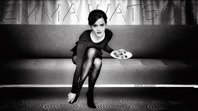 Emma Watson Fruity Foot Rub, emma watson, fruity foot rub, celebrities, actrice, people, black and white, HD wallpaper