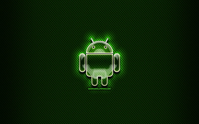 Android glass logo, green background, artwork, brands, Android logo, creative, Android, HD wallpaper