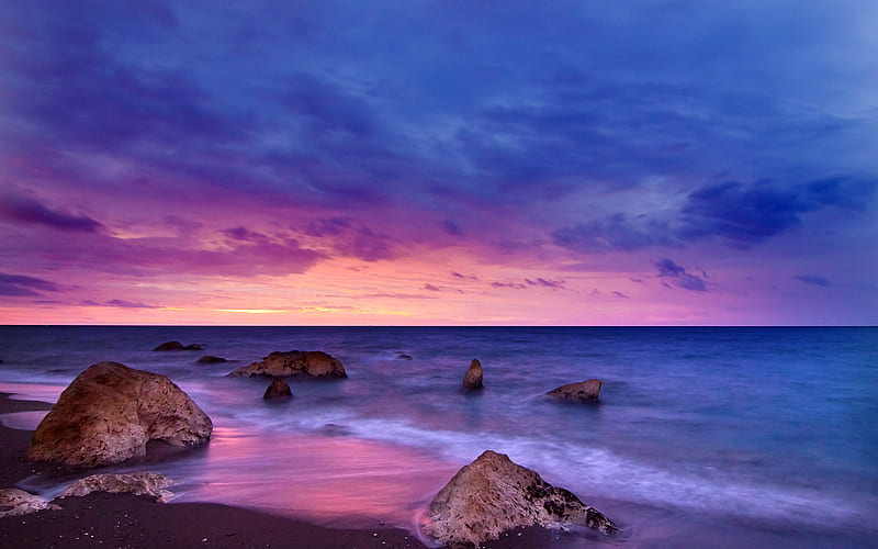 Summer Sunset Penon del Cuervo beach Spain Skyline, HD wallpaper