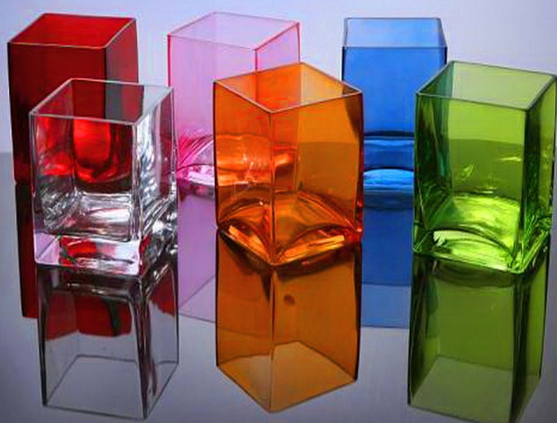 Cubes, glass, colors, reflection, HD wallpaper