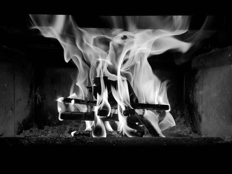 BW Candle box, ash, black and white, burn, fire, fireplace, flame, smoke, stove, wood, HD wallpaper