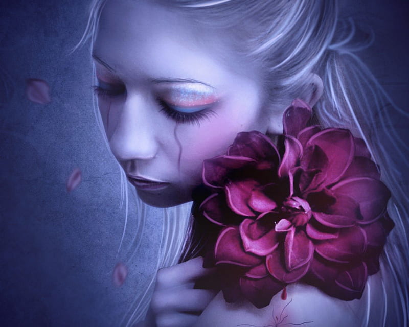 Sadness.., cute, sadness, girl, sad, flower, tears, HD wallpaper | Peakpx