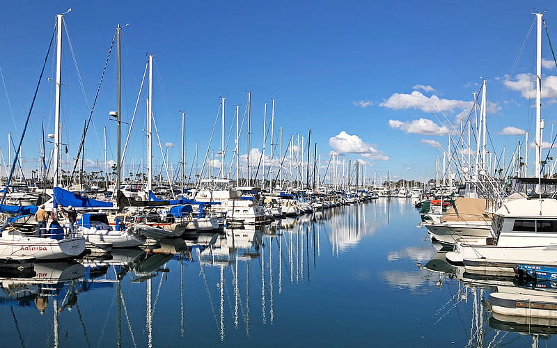 Long Beach Marina, California, USA, marina, America, sailboats, Long Beach, HD wallpaper Long Beach Marina, California, USA, marina, America, sailboats, Long Beach, HD wallpaper