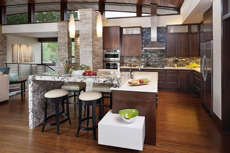 Modern kitchen, Kitchen, Beautifully placed, Modern, Decorated, HD wallpaper