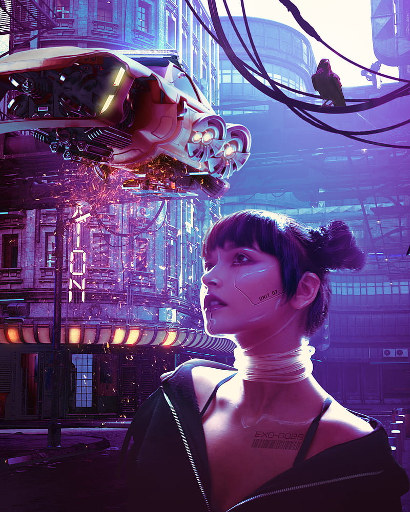 science fiction, women, artwork, ArtStation, futuristic city, cyborg, HD phone wallpaper