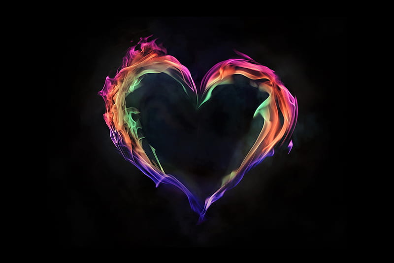 heart, love, fire, neon, pink, colorful, galaxy, android, HD wallpaper