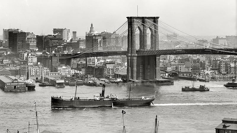 Black And White Of Brooklyn Bridge And Buildings Of New York City New York, HD wallpaper