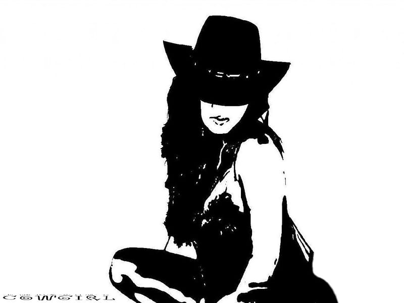 Cowgirl In Bandw Art Female Westerns Hats Fun Women Cowgirls Drawing Girls Hd Wallpaper