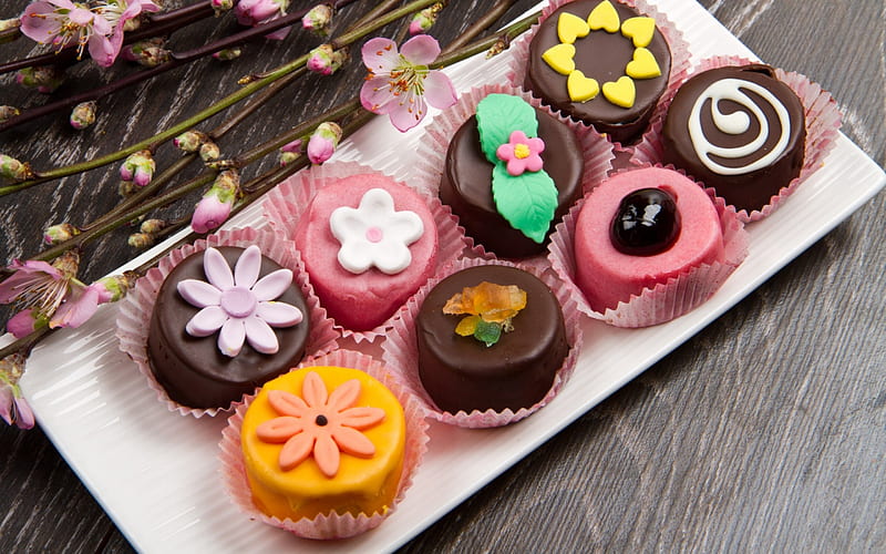 Cakes, cake, food, chocolate, yellow, sweet, dessert, summer, flower, pink, HD wallpaper