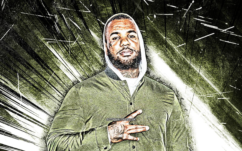 The Game, grunge art, american rapper, music stars, Jayceon Terrell Taylor, american celebrity, green abstract rays, The Game, HD wallpaper