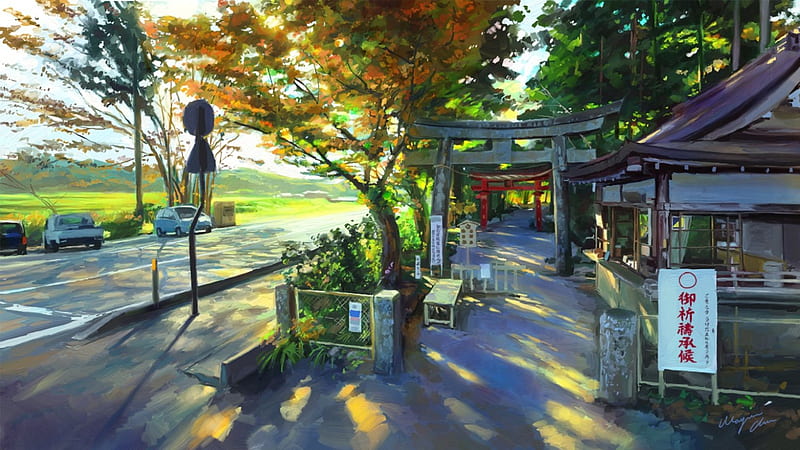 Anime Scenery, art, japan, torii, japanese, orginal, scenery, HD wallpaper