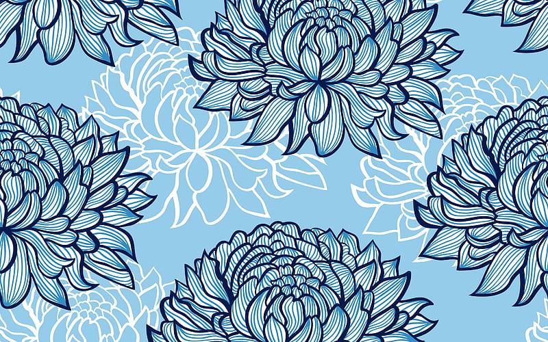 blue retro floral texture, retro floral backgrounds, blue background with blue flowers, retro texture, HD wallpaper