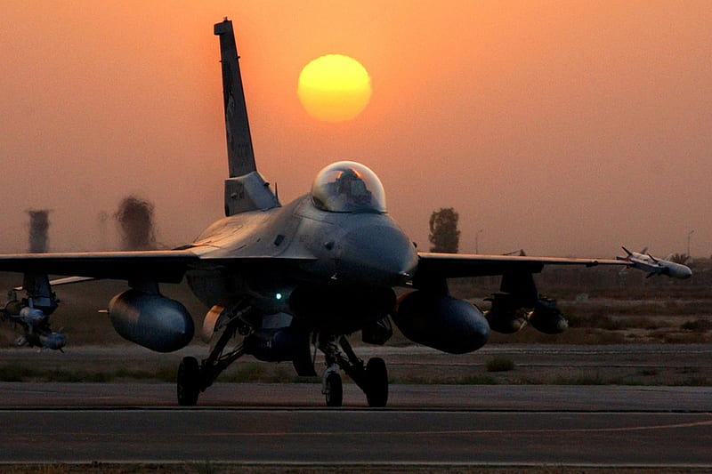 F-16 Sunset, sun, jet, HD wallpaper