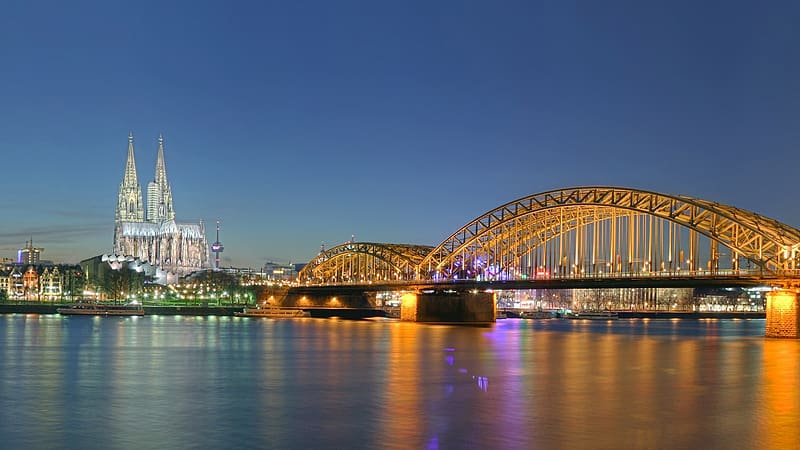 Bridges, Night, Cologne, , Hohenzollern Bridge, HD wallpaper