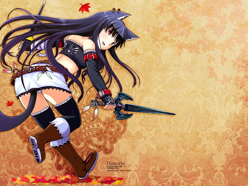 Hanabi, girl, anime, tail, sword, HD wallpaper