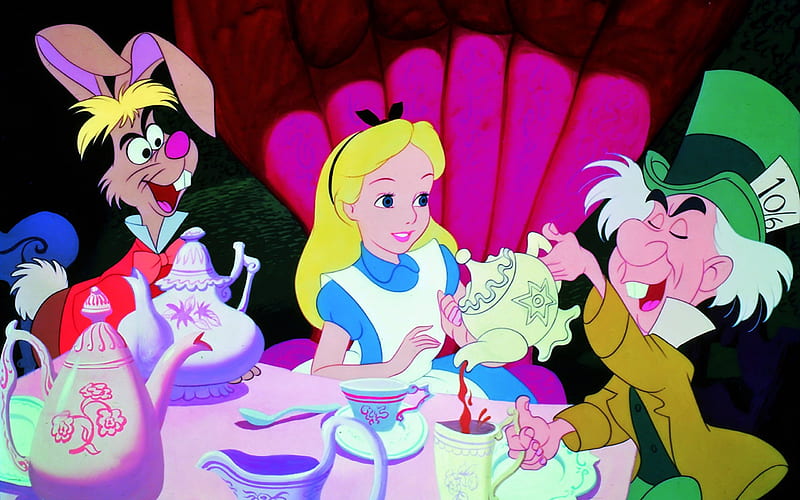 ~The Un-Birtay Party~, Disney, movie, fairy tale, alice, tea pots, unbirtay party, wonderland, mad hatter, fantasy, march hare, classic, HD wallpaper