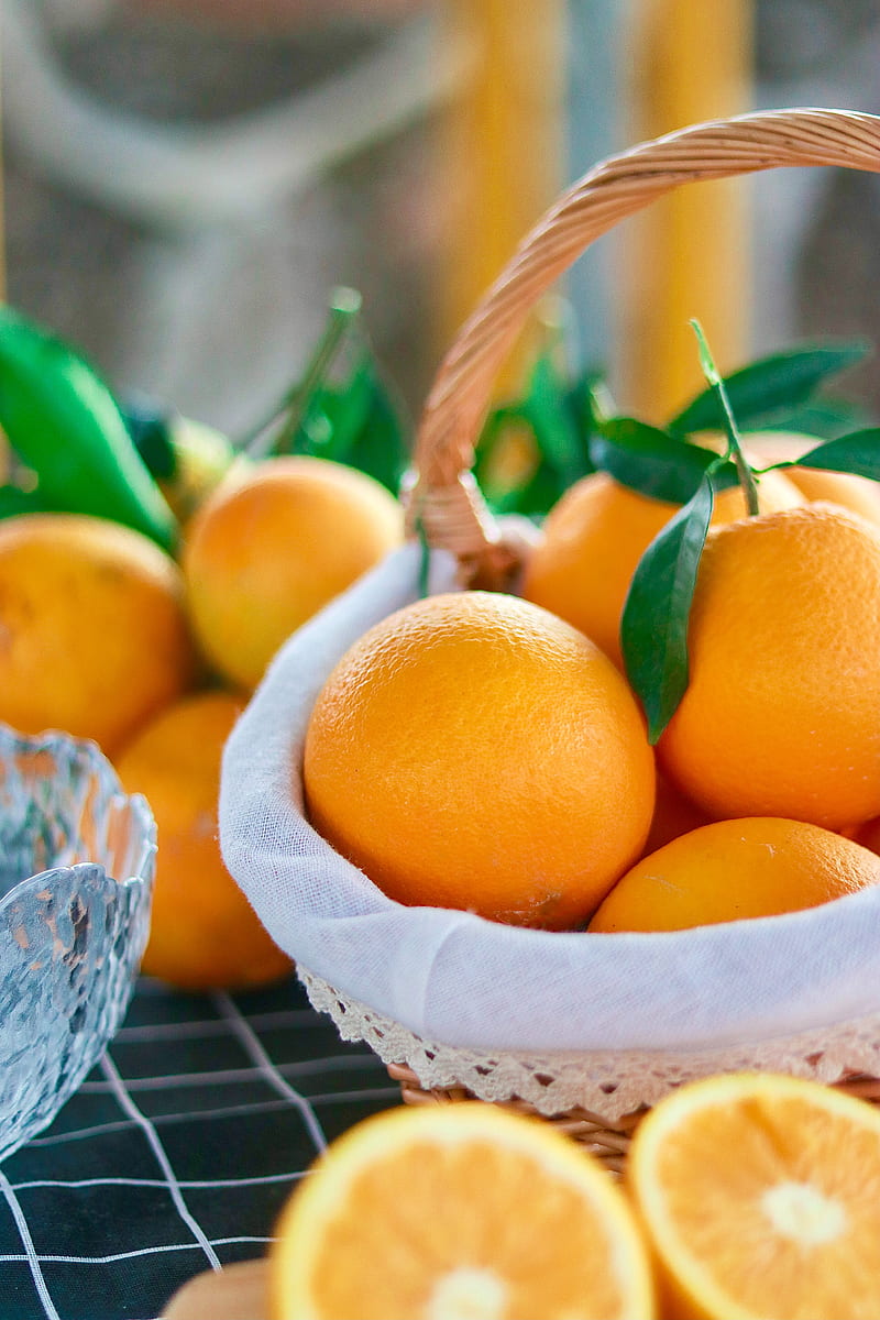 oranges, fruits, citrus, basket, HD phone wallpaper