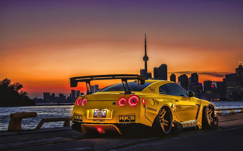  Nissan GT-R, tuning, R3, CN Tower, superdeportivos, GT-R rojo, Toronto, Canadá, R, Fondo de pantalla HD