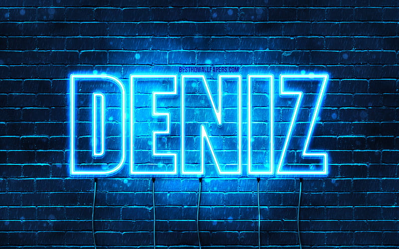 Deniz with names, Deniz name, blue neon lights, Happy Birtay Deniz, popular turkish male names, with Deniz name, HD wallpaper