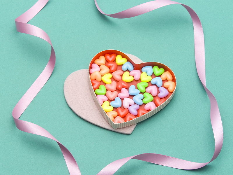 Sugary hearts, cute, nice, graphy, sweets, ribbons, corazones, abstract, HD wallpaper