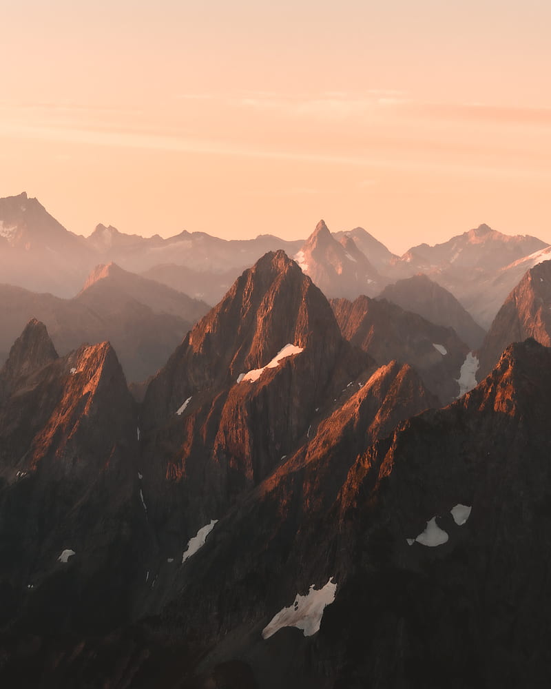 mountains, rocks, peaks, sunset, distance, HD phone wallpaper