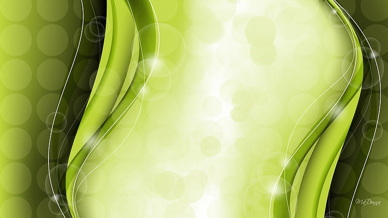 Green Waves, curves, glow, shine, abstract, lights, lime, chartreuse, bokeh, olive, green, lines, HD wallpaper