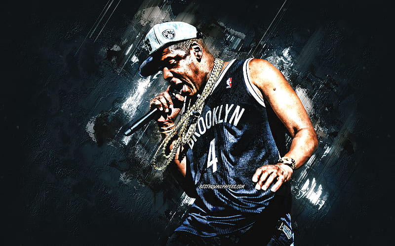 Jay-Z, Shawn Corey Carter, American rapper, portrait, blue stone  background, HD wallpaper | Peakpx