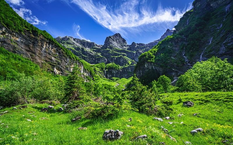 Alpes, rocks, mountain landscape, summer, gorge, Haute-Savoie, France, HD wallpaper