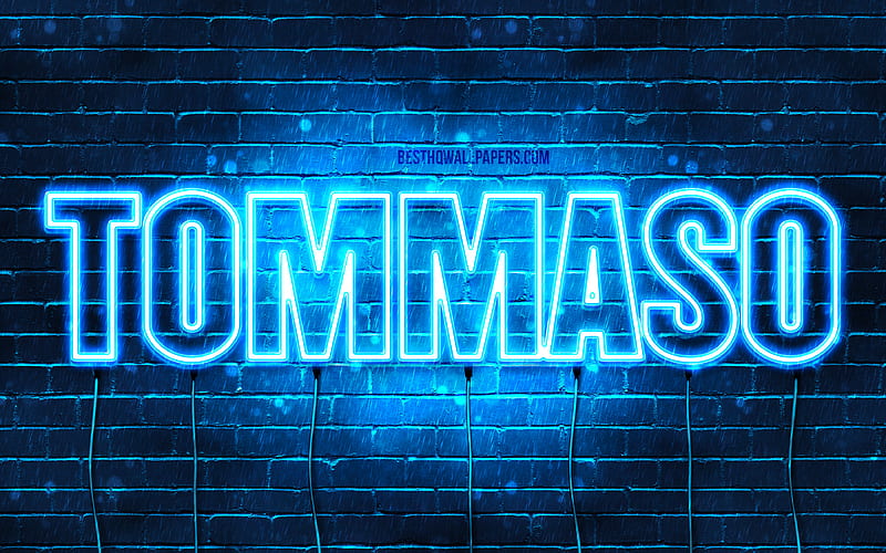 Tommaso with names, Tommaso name, blue neon lights, Happy Birtay Tommaso, popular italian male names, with Tommaso name, HD wallpaper