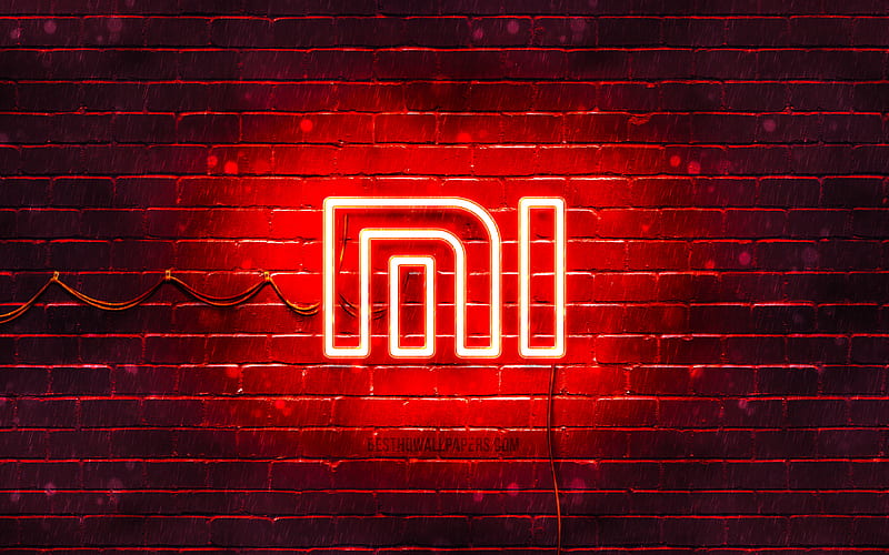 Xiaomi red logo red brickwall, Xiaomi logo, brands, Xiaomi neon logo, Xiaomi, HD wallpaper